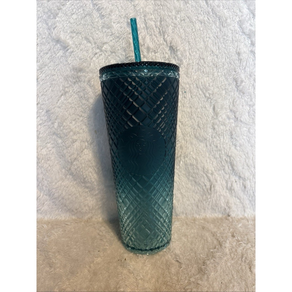 Starbucks 2021 Spring Teal Jeweled Green Blue Ombre Cold Cup Tumbler 24oz NEW